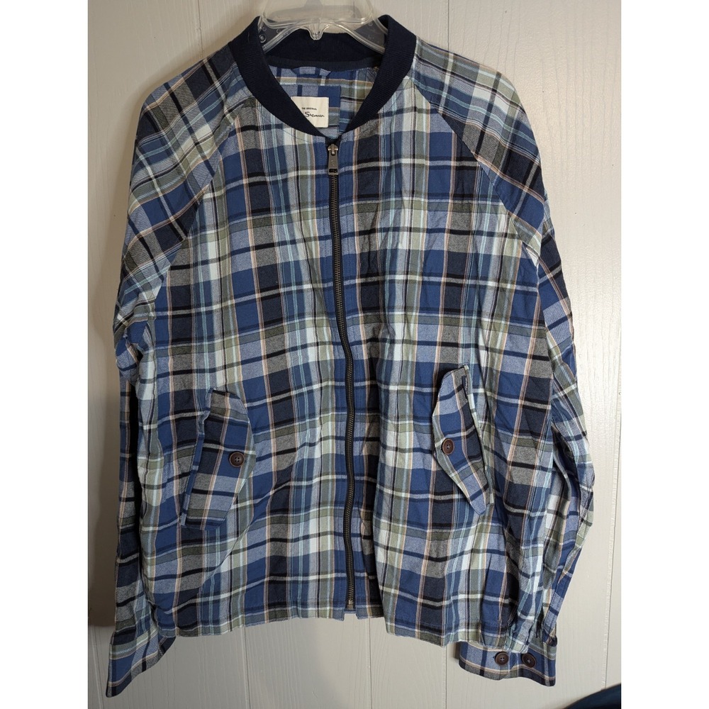 Ben Sherman mens M cotton Zipper jacket‎  Harrington Plaid Blues New With Tags